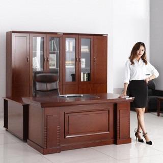 佐盛办公家具老板桌总裁桌经理桌大班台办公桌油漆贴实木皮经理桌 1.8米单桌+活动柜