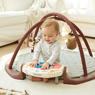 乐亲（LECHIN）婴儿音乐健身架宝宝玩具儿童早教游戏毯玩具健身钢琴架脚踏琴琥珀棕圆款