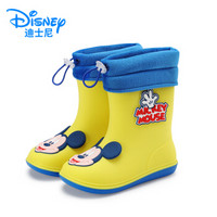 迪士尼 DISNEY 雨鞋 迪士尼卡通米奇儿童雨鞋加绒款卡通防滑保暖可拆卸学生水鞋小孩男童胶鞋 黄色 170码