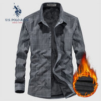 U.S. POLO ASSN.长袖衬衫男2019秋季新品纯棉格子休闲宽松免烫保暖男士外套衬衣  6193107141 灰格(加绒） M