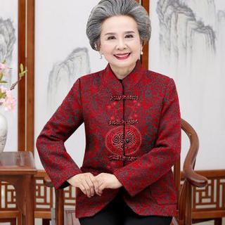 维迩旎 2020春季新款女装中老年外套妈妈装唐装短款老人衣服 WLPMM62321 红色圆福花 4XL