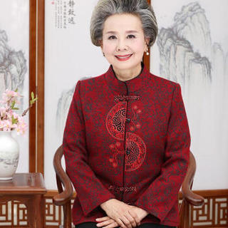 维迩旎 2020春季新款女装中老年外套妈妈装唐装短款老人衣服 WLPMM62321 红色圆福花 4XL