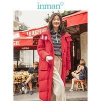 茵曼（INMAN）2019冬装新款纯色连帽立体口袋魔术贴长款羽绒服外套女 18941|21034 红色 M