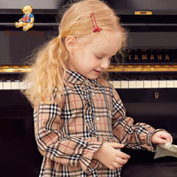 精典泰迪 Classic Teddy童装女童连衣裙宝宝裙子衬衫格子公主裙 新彩格-卡其格 100