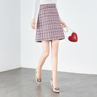 她池2019秋装新款小香风优雅高腰格子a字短款包臀半身裙  T93Z2090A2283M   玫瑰粉 M