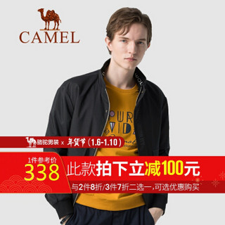 骆驼（CAMEL）男装 2019秋冬新款夹克男韩版立领工装外套潮流多口袋茄克男 D9F110395 黑色XL