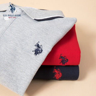 U.S. POLO ASSN.polo衫男士长袖纯棉套头刺绣条纹领舒适透气开叉下摆上衣5193205055 浅灰色 L