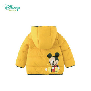  迪士尼(Disney)童装 男童中长款棉服轻暖防寒2019冬季新品夹棉连帽外套米奇印花上衣黄色4岁/身高110cm