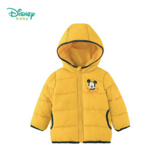  迪士尼(Disney)童装 男童中长款棉服轻暖防寒2019冬季新品夹棉连帽外套米奇印花上衣黄色4岁/身高110cm