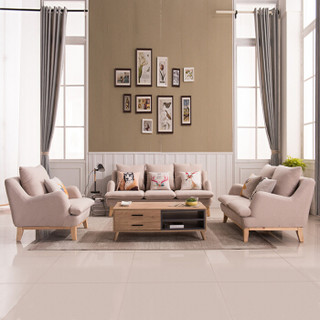 摩高空间实木布艺沙发小户型双人位客厅沙发美式北欧现代沙发（送抱枕）