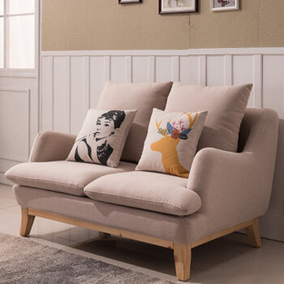 摩高空间实木布艺沙发小户型双人位客厅沙发美式北欧现代沙发（送抱枕）