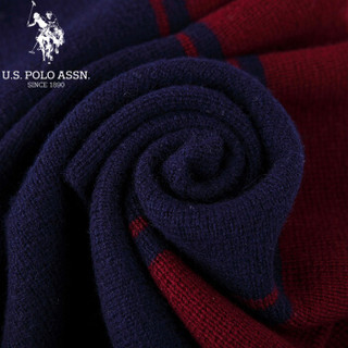 U.S.POLO ASSN. 羊毛围巾男士秋冬季经典格子围巾男式拼色加厚保暖针织围脖男 5094023071 酒红