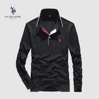 U.S. POLO ASSN.长袖POLO衫男2019秋季新款纯棉t恤男士翻领休闲宽松衣服男体恤 6193105072 黑色 3XL(56)