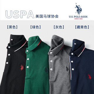 U.S. POLO ASSN.长袖POLO衫男2019秋季新款纯棉t恤男士翻领休闲宽松衣服男体恤 6193105072 黑色 3XL(56)