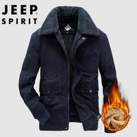 吉普 JEEP 棉服男2019年秋季新品翻领加绒加厚棉衣男士休闲保暖上衣男装 LST7119 黑兰 M