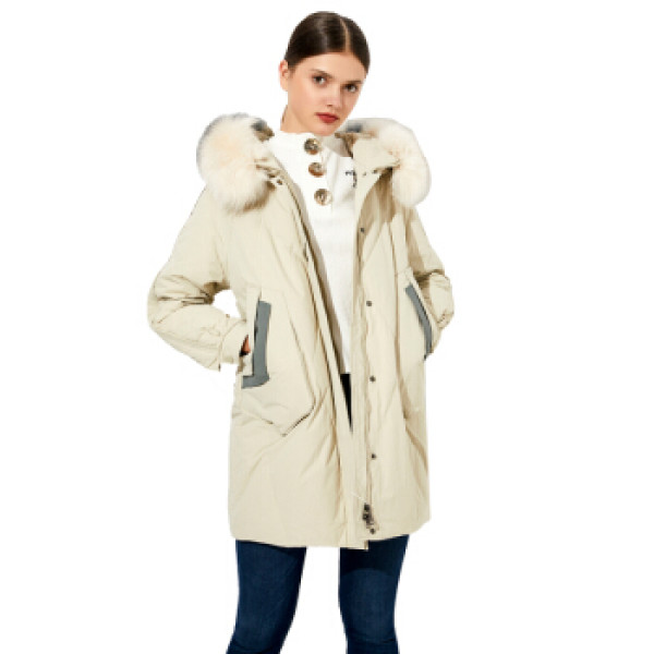 【yalu/雅鹿女士羽绒服】雅鹿(yaloo)连帽羽绒服女韩版宽松显瘦大毛领