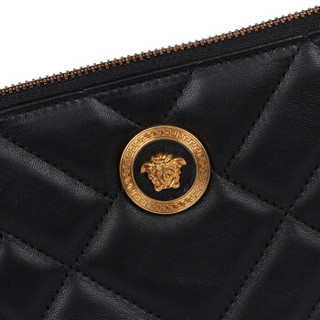 versace范思哲奢侈品19秋冬新款女士黑色皮革绗缝图案美杜莎头像手拿