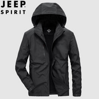 吉普 JEEP 2019春秋新品男装夹克外套男士薄款立领茄克衫防风衣BB076 黑色 3XL