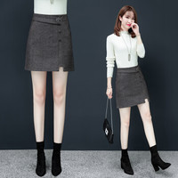 BANDALY 半身裙女2019秋冬季女装新款毛呢短裙外穿高腰A字裙一步裙加厚包臀裙 HZD9-521 灰色 2XL