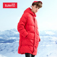 班尼路 Baleno 长羽绒服男 2019冬季新款中长款羽绒服男纯色冬季加厚保暖外套 39R 火红色 XL