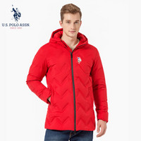 U.S. POLO ASSN.羽绒服2019秋冬季新款连帽时尚潮男百搭中长款休闲舒适防寒外套 6194117166 红色 M