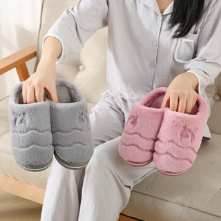 俞兆林 YUZHAOLIN 男女款简约居家防滑保暖可爱棉拖鞋 J1901 粉色 40-41