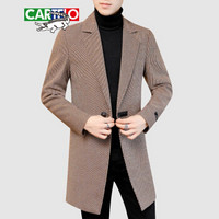 卡帝乐鳄鱼（CARTELO）毛呢大衣 男士韩版中长款呢子风衣外套210-F002卡其M