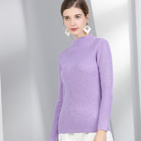 皮尔卡丹打底衫女长袖半高圆领修身内搭时尚保暖打底针织衫浅紫 L