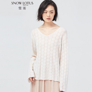 雪莲 SNOW LOTUS秋冬山羊绒百搭时装V领女套头衫针织衫羊绒衫 298812 乳白色 100