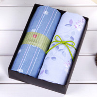 日本内野（UCHINO）和风2条装毛巾礼盒 纯棉纱布 精致优雅 舒适吸水 蓝色1 70g/条 面巾尺寸34*83cm/条