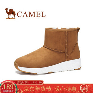 骆驼（CAMEL） 女士 运动保暖圆头平底雪地靴 A84275633 棕色 35