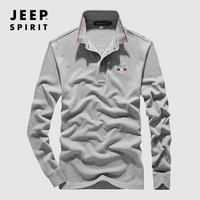 吉普JEEP 长袖T恤男POLO衫2019秋季新品翻领纯色棉质男士男装上衣RSC96031 灰色 M