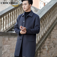 鳄鱼恤（CROCODILE）毛呢大衣 男士2019冬季新款韩版休闲时尚潮流青年中长款羊毛大衣 6011-1701 灰色 M