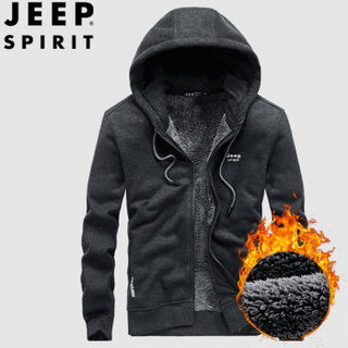 吉普 JEEP 2019秋冬季新款男士夹克连帽休闲保暖中青年茄克外套加绒上衣 FSMS1317 灰色 M