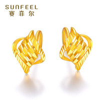 赛菲尔 黄金耳钉锦瑟9999足金耳环女款 黄金光面耳勾耳坠 耳钉一对 约1.54-1.63克