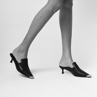 DYMONLATRY 设计师品牌  女鞋  钢头小跟拖鞋 休闲/通勤/舒适/欧美/简约 JDesigner 黑 35