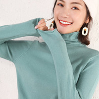 仙丫 2019秋冬季新品女装针织衫女厚款堆堆领修身内搭绒衫显瘦高领打底针织毛线衫 GZHB9991712 湖水绿 L
