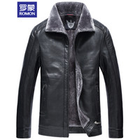 罗蒙(ROMON)仿皮皮衣男 2019冬季新款加绒加厚商务休闲男士修身皮夹克外套男 9JK946502 黑色 3XL