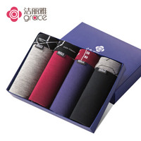 洁丽雅 Grace男士内裤男中腰四角裤头 兰精黏胶透气纯色平角裤4条装礼盒装 混色 L