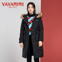 鸭鸭（YAYA）羽绒服女中长款连帽直筒时尚修身羽绒服女装 B-521402 黑色 160