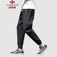 俞兆林（YUZHAOLIN）休闲裤 男士时尚薄款棉麻九分裤303A-K801黑色L