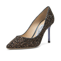 JIMMY CHOO 周仰杰 女士ROMY 85系列金黑色闪光亮片高跟鞋 ROMY 85 TGF 183 AMETHYST MIX 6/36