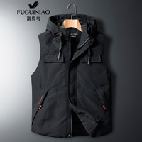 富贵鸟(FUGUINIAO)马甲男2019秋冬季新款韩版潮流修身坎肩外套男保暖连帽棉马甲 黑色 4XL