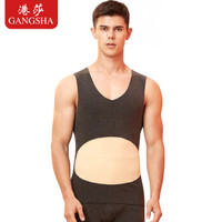 港莎保暖内衣男加绒背心中厚双面磨毛纤维贴片时尚随心裁U领时尚修身弹力保暖内衣上衣 深灰 XXXL