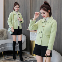 丽乔 短款毛呢外套女冬季2019新款女装时尚靓丽小香风气质流行妮子大衣潮 HZ5037-9912 果绿 2XL