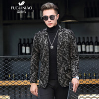 富贵鸟（FUGUINIAO）皮衣男士西装外套韩版帅气皮夹克潮男时尚夹克 花色 3XL