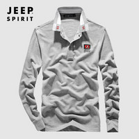 吉普JEEP 长袖T恤男POLO衫2019秋季新品翻领纯色棉质男士男装上衣RSC96035 灰色 4XL