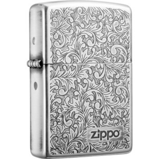 之宝（ZIPPO）打火机黑色礼盒套装 唐草银色-氧化镜面镀银 蚀刻（不含油）