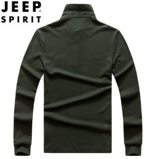 吉普 JEEP 男士POLO衫2019秋冬新品纯色翻领长袖T恤中年男士商务休闲上衣 PA8937 蓝色 M