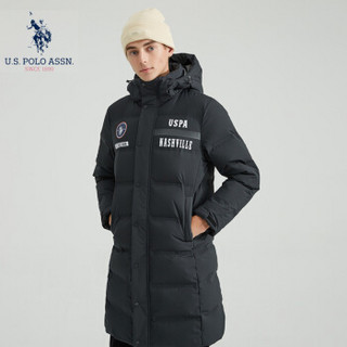 U.S. POLO ASSN.羽绒服男装2019秋冬季新品连帽鸭绒外套休闲加厚加绒保暖外套男士上衣 6194117153 黑色 XL